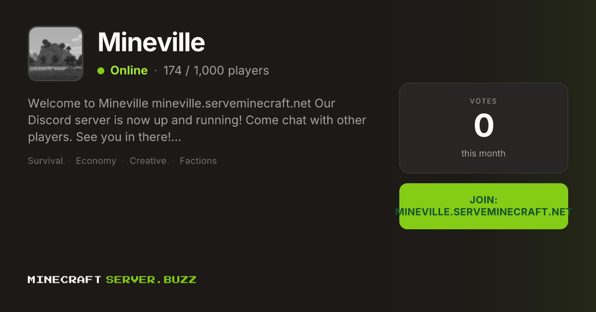 Mineville — Minecraft Server IP, Players Online & Vote