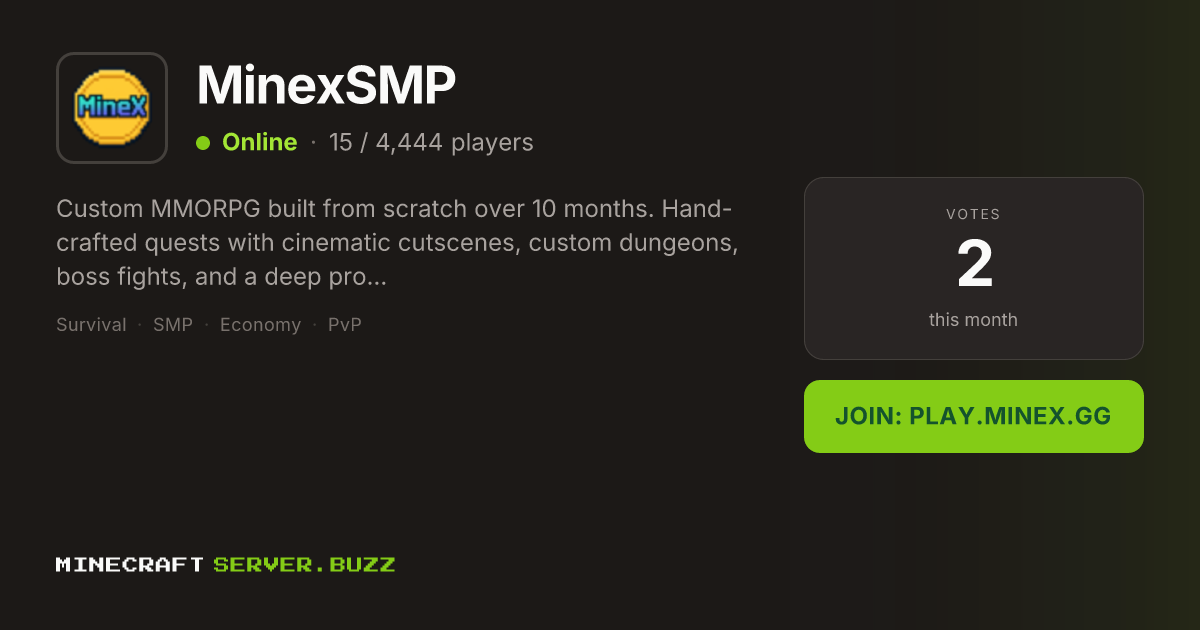 MinexSMP — Minecraft Server IP, Players Online & Vote
