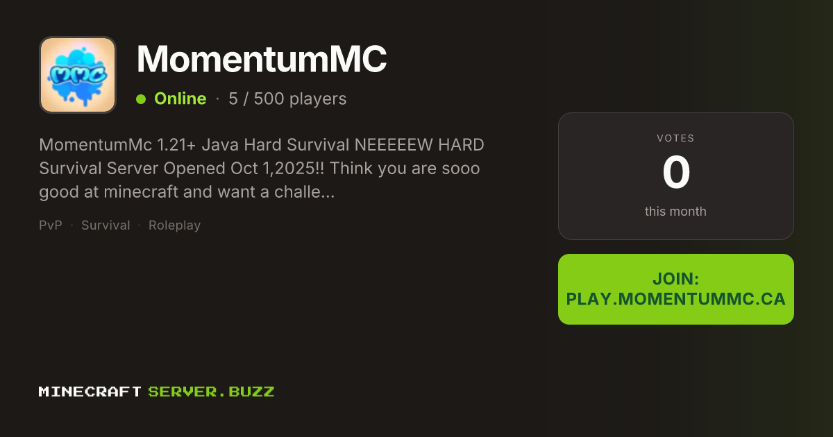 MomentumMC — Minecraft Server IP, Players Online & Vote