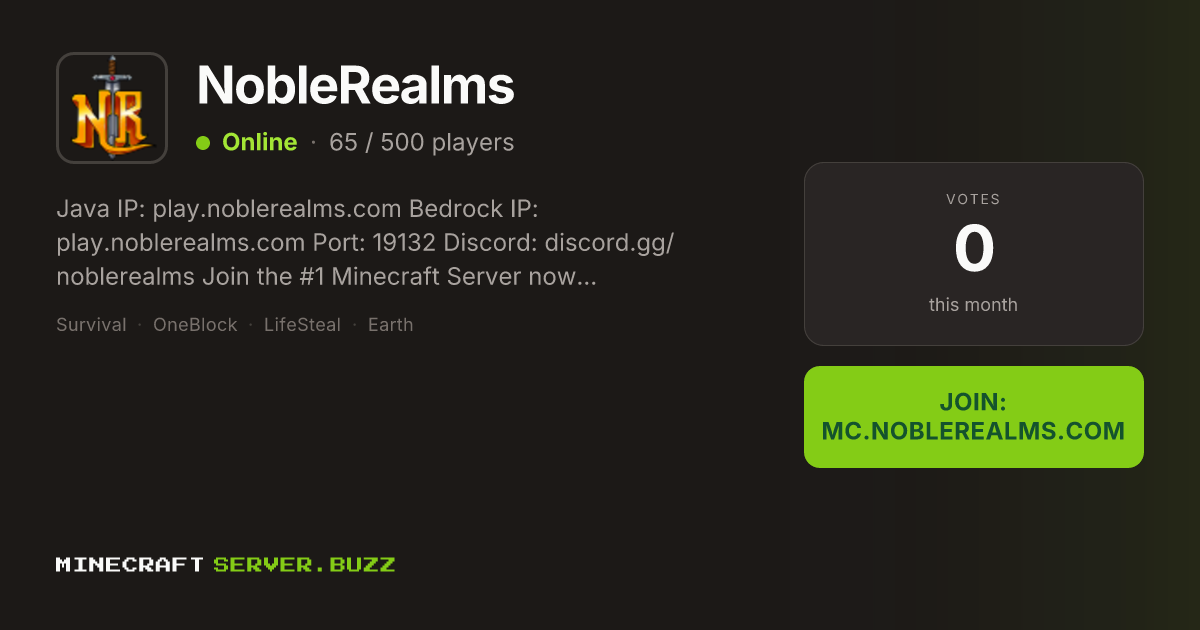 NobleRealms — Minecraft Server IP, Players Online & Vote