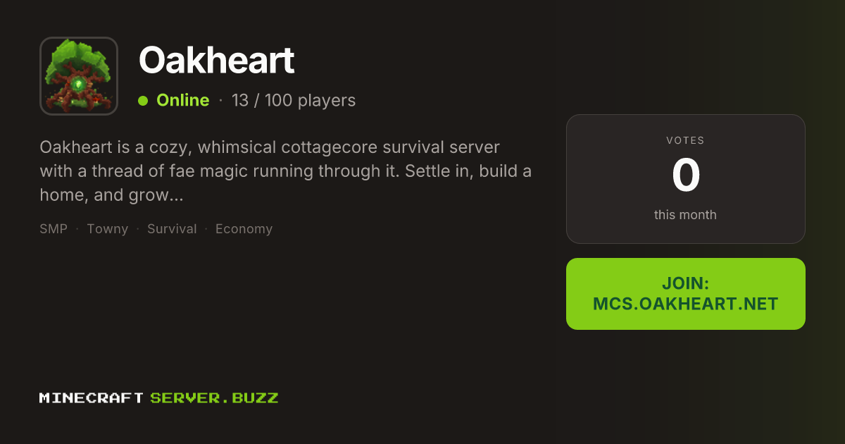 Oakheart — Minecraft Server IP, Players Online & Vote
