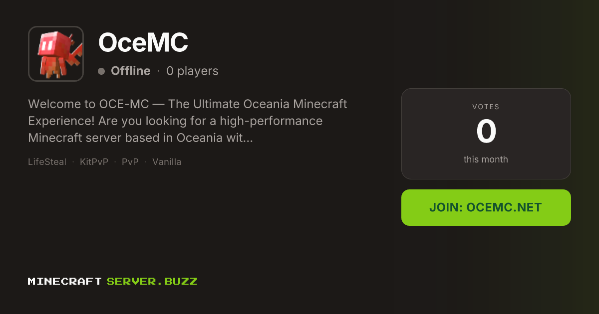 OceMC — Minecraft Server IP, Players Online & Vote