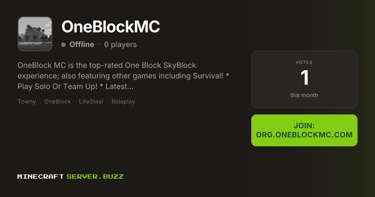 OneBlockMC — Minecraft Server IP, Players Online & Vote