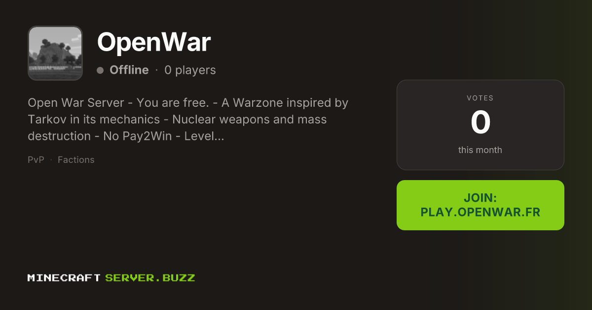 OpenWar — Minecraft Server IP, Players Online & Vote