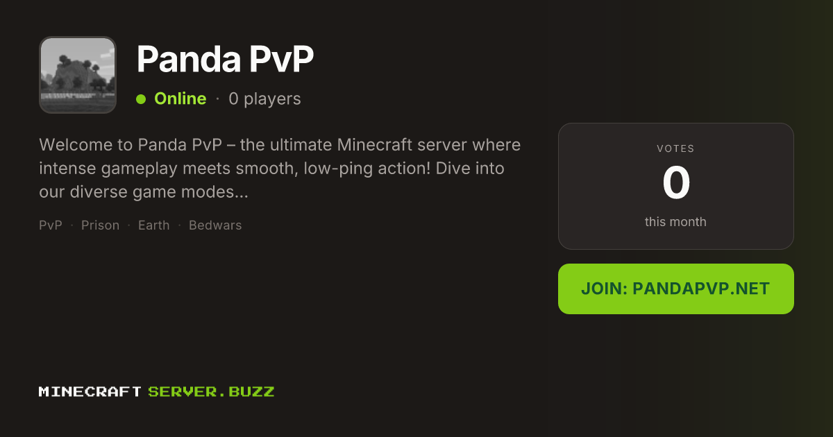 Panda PvP — Minecraft Server IP, Players Online & Vote