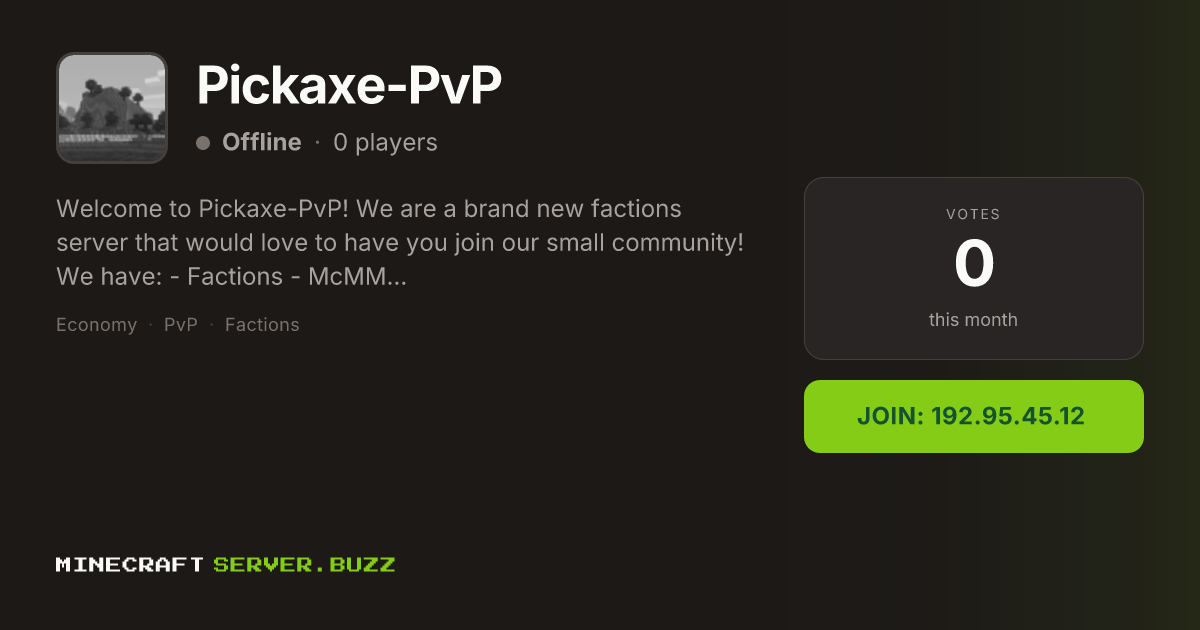 Pickaxe-PvP — Minecraft Server IP, Players Online & Vote