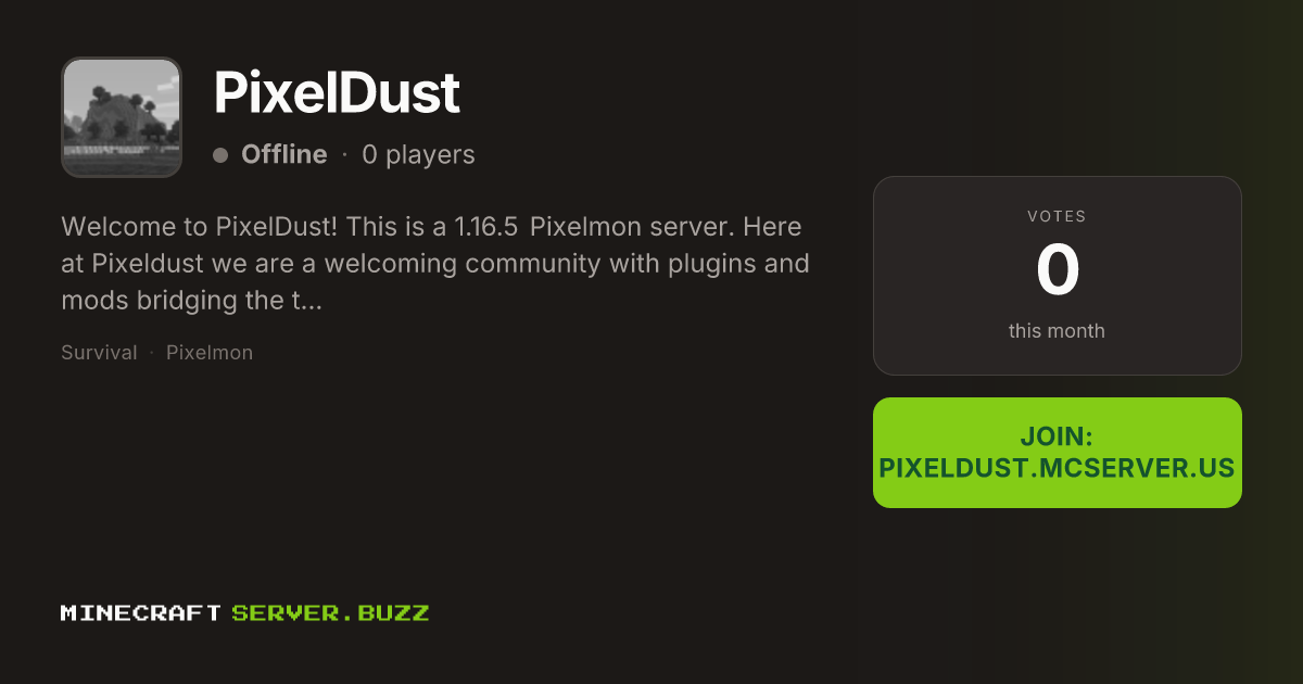 PixelDust — Minecraft Server IP, Players Online & Vote