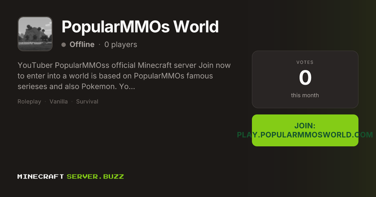 PopularMMOs World — Minecraft Server IP, Players Online & Vote