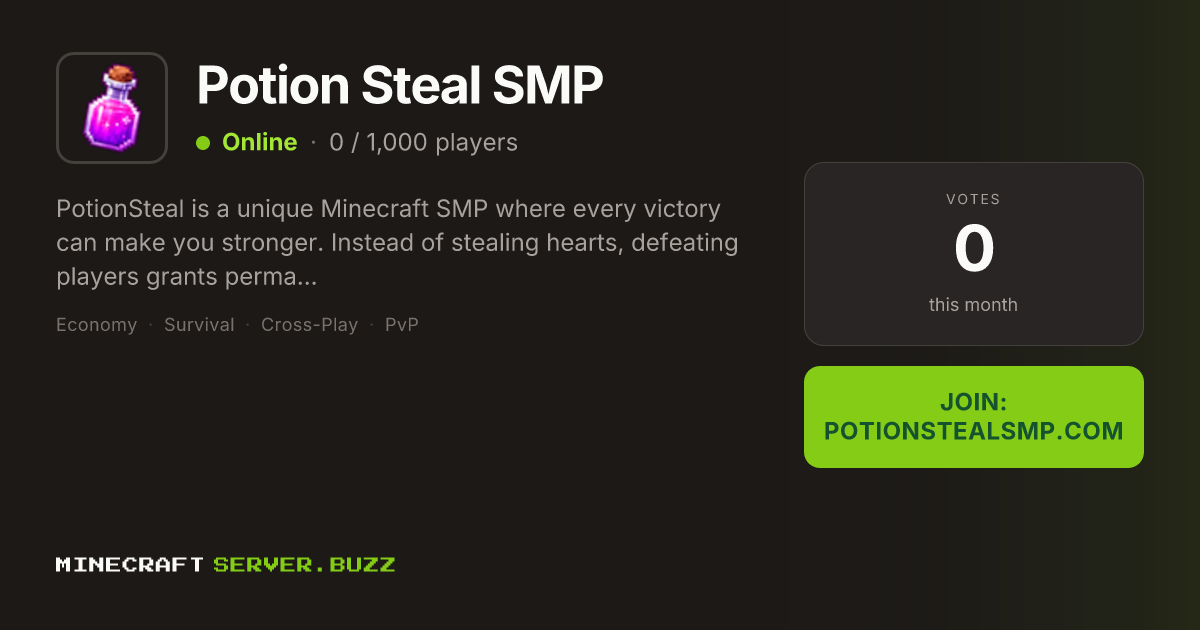 Potion Steal SMP — Minecraft Server IP, Players Online & Vote