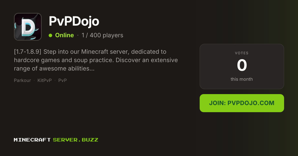 PvPDojo — Minecraft Server IP, Players Online & Vote