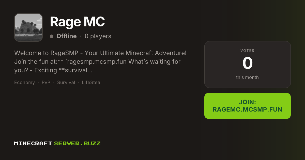Rage MC — Minecraft Server IP, Players Online & Vote