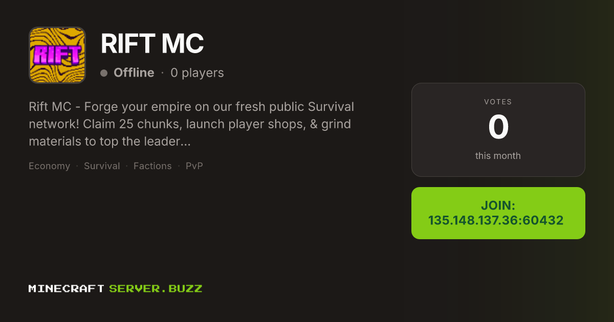RIFT MC — Minecraft Server IP, Players Online & Vote
