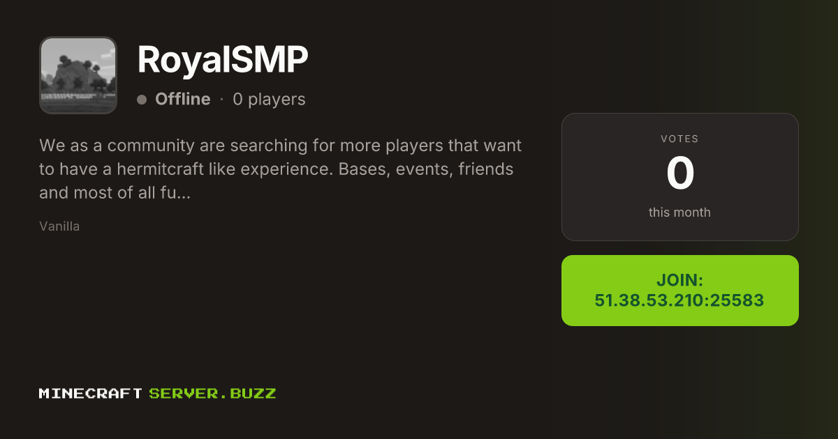 RoyalSMP — Minecraft Server IP, Players Online & Vote