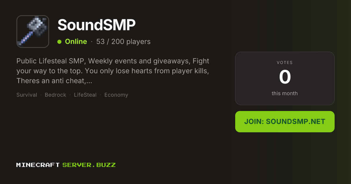 SoundSMP — Minecraft Server IP, Players Online & Vote