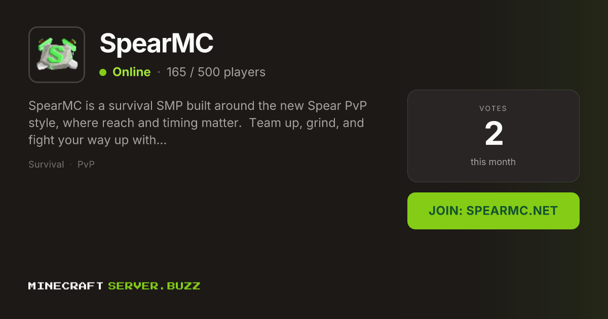 SpearMC — Minecraft Server IP, Players Online & Vote
