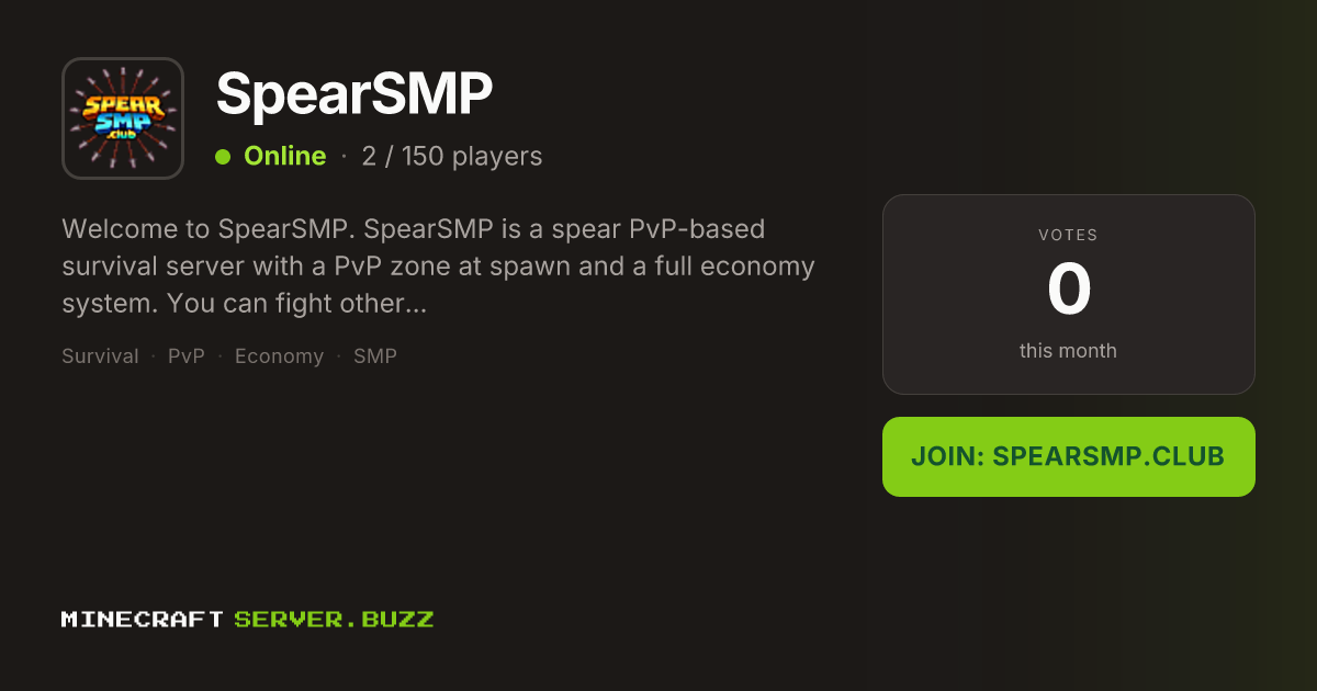 SpearSMP — Minecraft Server IP, Players Online & Vote