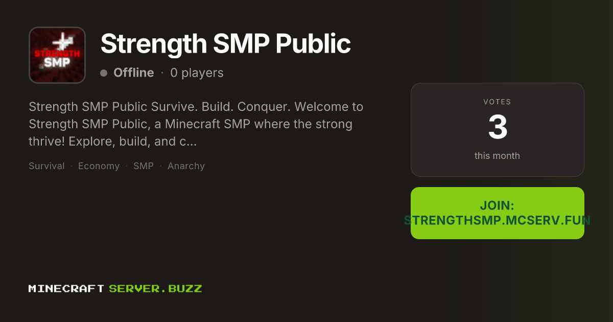 Strength SMP Public — Minecraft Server IP, Players Online & Vote