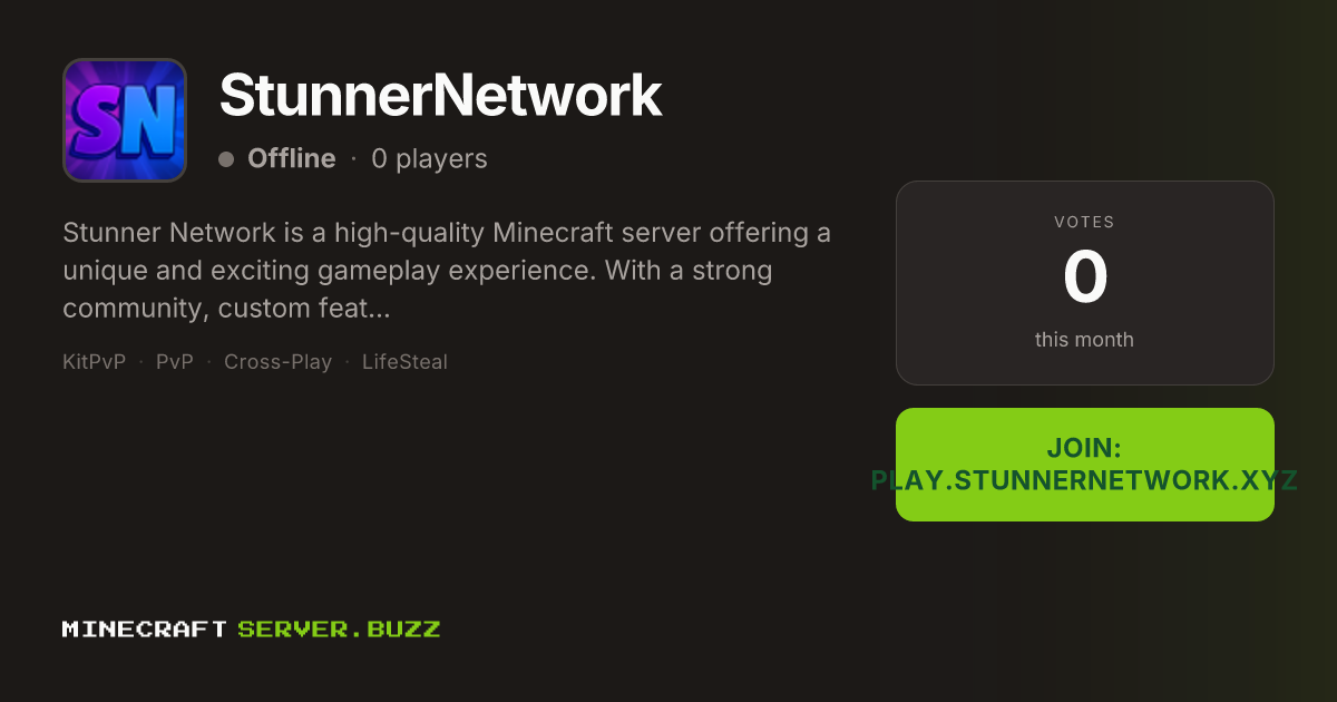 StunnerNetwork — Minecraft Server IP, Players Online & Vote