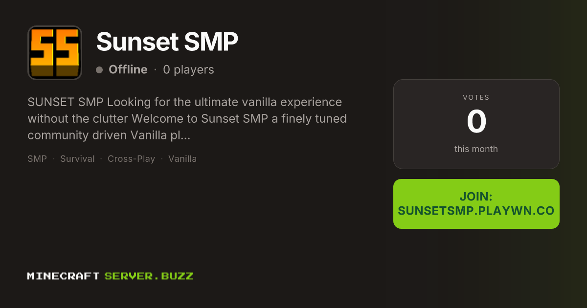 Sunset SMP — Minecraft Server IP, Players Online & Vote