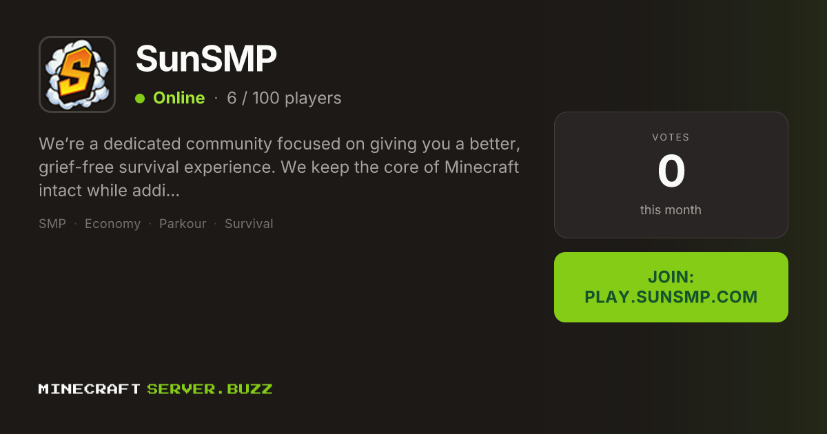 SunSMP — Minecraft Server IP, Players Online & Vote