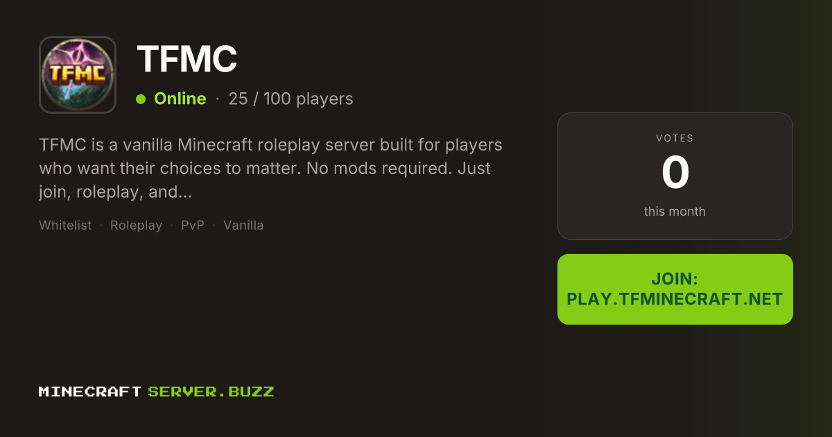 TFMC — Minecraft Server IP, Players Online & Vote