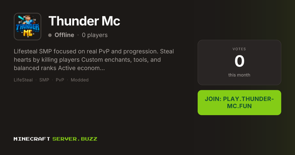 Thunder Mc — Minecraft Server IP, Players Online & Vote