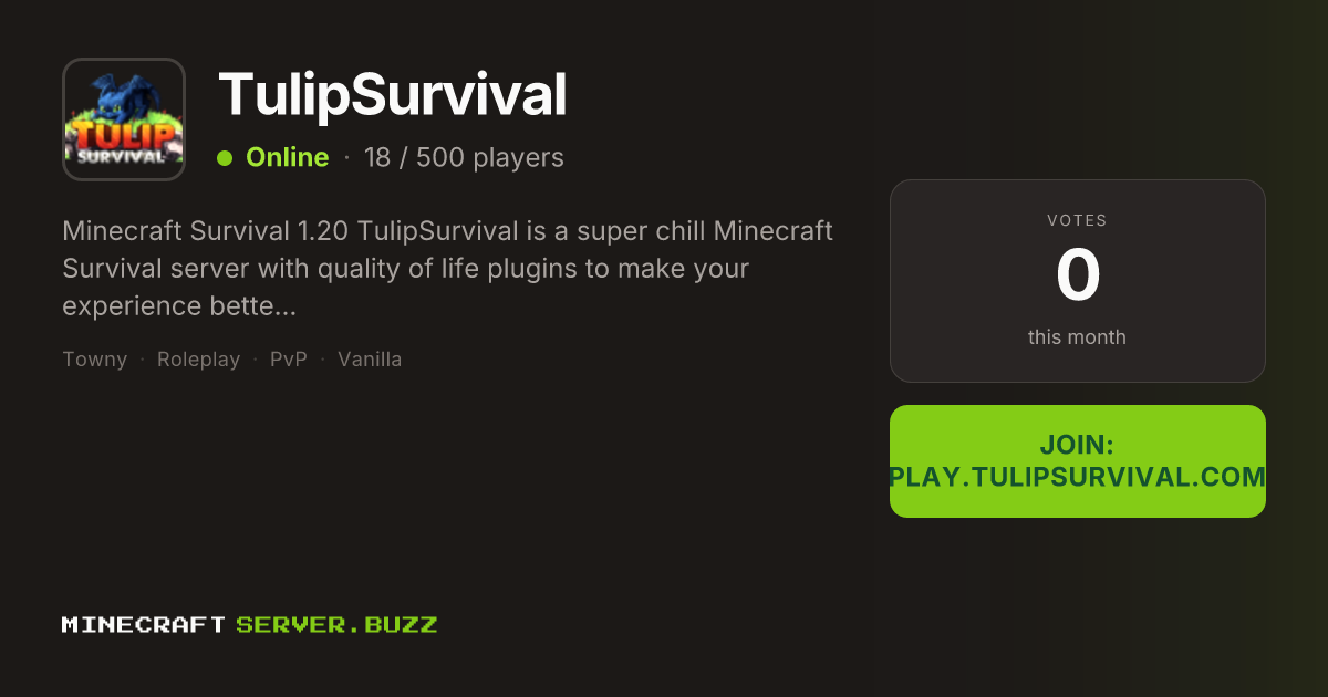 TulipSurvival — Minecraft Server IP, Players Online & Vote