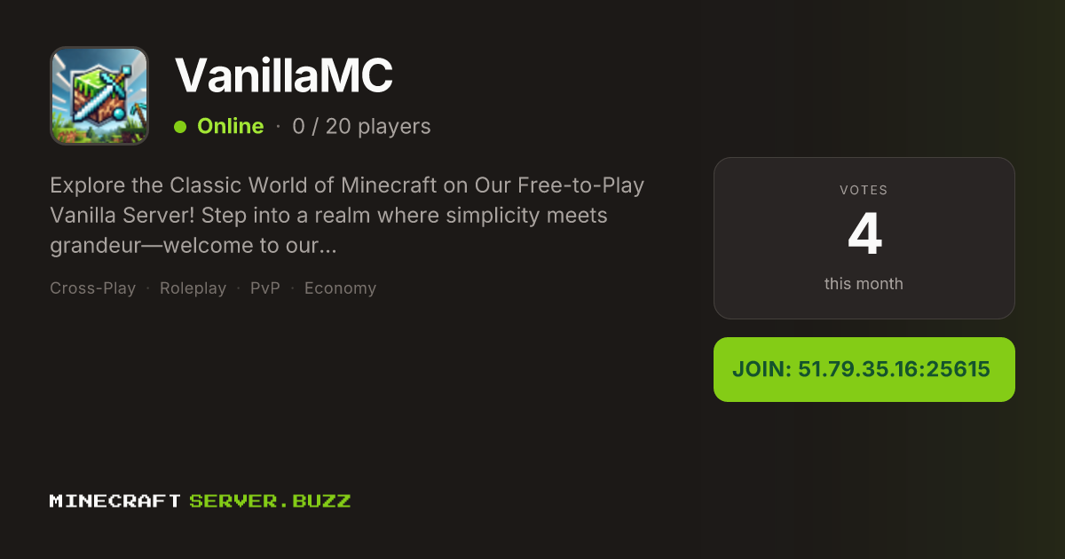 VanillaMC — Minecraft Server IP, Players Online & Vote