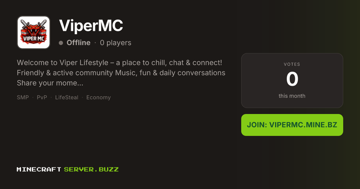 ViperMC — Minecraft Server IP, Players Online & Vote