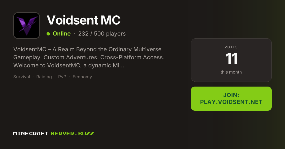 Voidsent MC — Minecraft Server IP, Players Online & Vote
