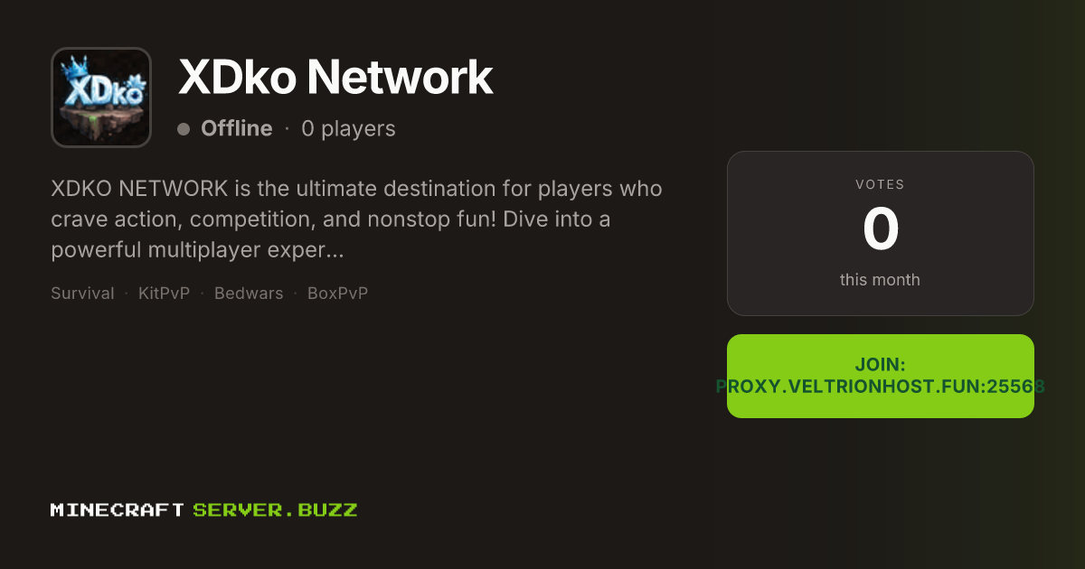 XDko Network — Minecraft Server IP, Players Online & Vote