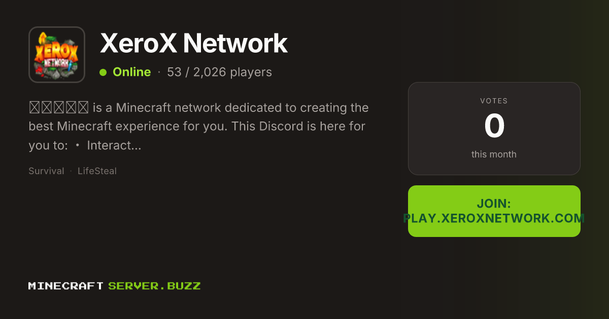 XeroX Network — Minecraft Server IP, Players Online & Vote