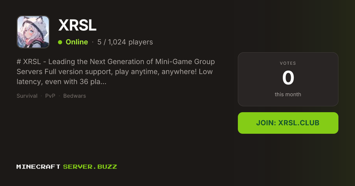 XRSL — Minecraft Server IP, Players Online & Vote