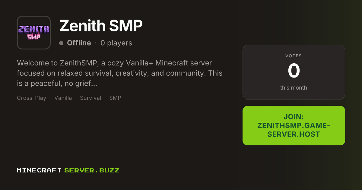 Zenith SMP — Minecraft Server IP, Players Online & Vote